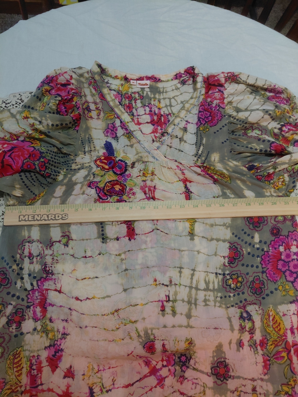 EUC Sz M Tianello Multicolor Floral Boho Tie Dye Embroidered Peasant - Picture 5 of 11